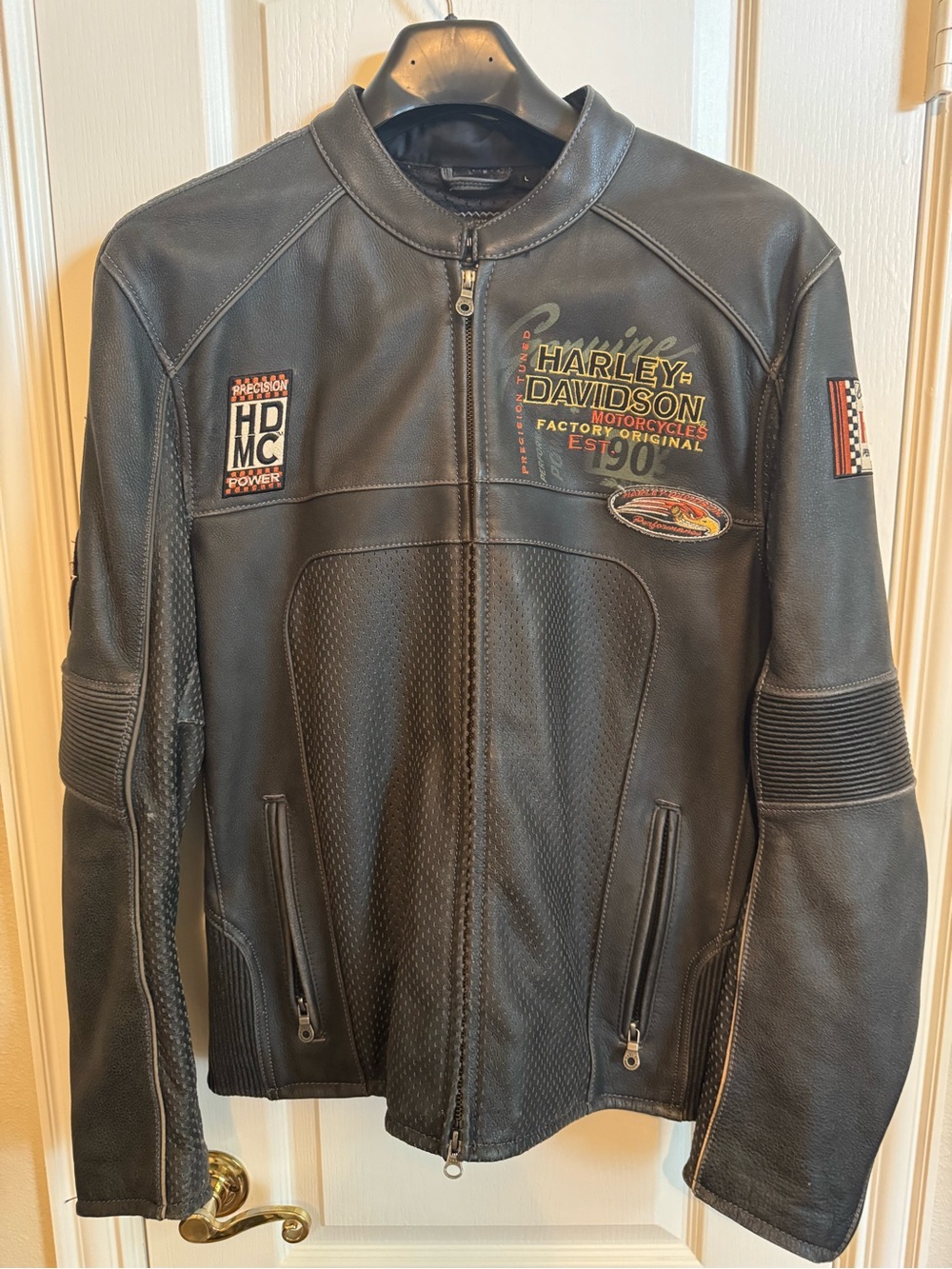 Harley-Davidson Black Leather Embroidered Moto Jacket